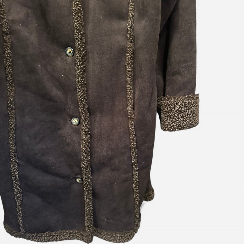 L.L. Bean Chocolate Brown Faux Suede and Shearling Coat NWOT - Picture 9 of 10
